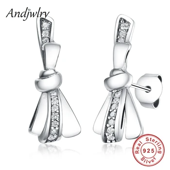 

Authentic 925 Sterling Silver Stud Earrings Cute Ribbon Of Love Bow For Women Girl Earring Brincos 2018 New Fashion Jewelry