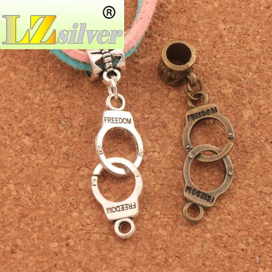 42.3x10.2mm 100PCS Zinc Alloy Bronze Handcuffs Freedom Big Hole Beads Dangle Fit European Charm Bracelets Jewelry DIY B243