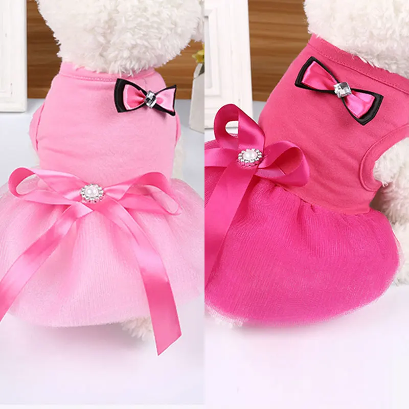 Princess Style Pet Skirts Pink Red Bowknot Dog Dress Clothes For Small Dogs Chihuahua French Bulldog Puppy Clothes Pet Clothing