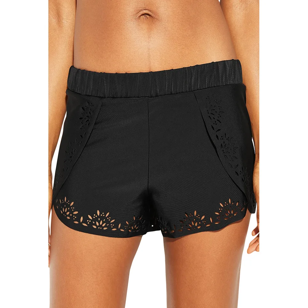 

Large Size One-Piece AussieBum Women's Solid Color Elastic Waist Hem Hollow out Laminated Design Swimming Shorts 411552