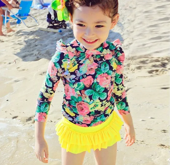 

KID'S Swimwear Baby Girls Cute Princess Sun-resistant Tour Bathing Suit Girls Split Type Long Sleeve Quick-Dry GIRL'S Small CHIL