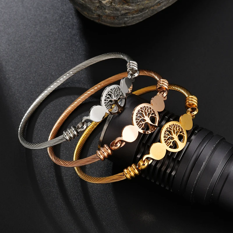 Bracelet Jewelry Hollow Tree of Life Stainless Steel Charms Bangle for Women Wedding Jewelry Engagement Gifts