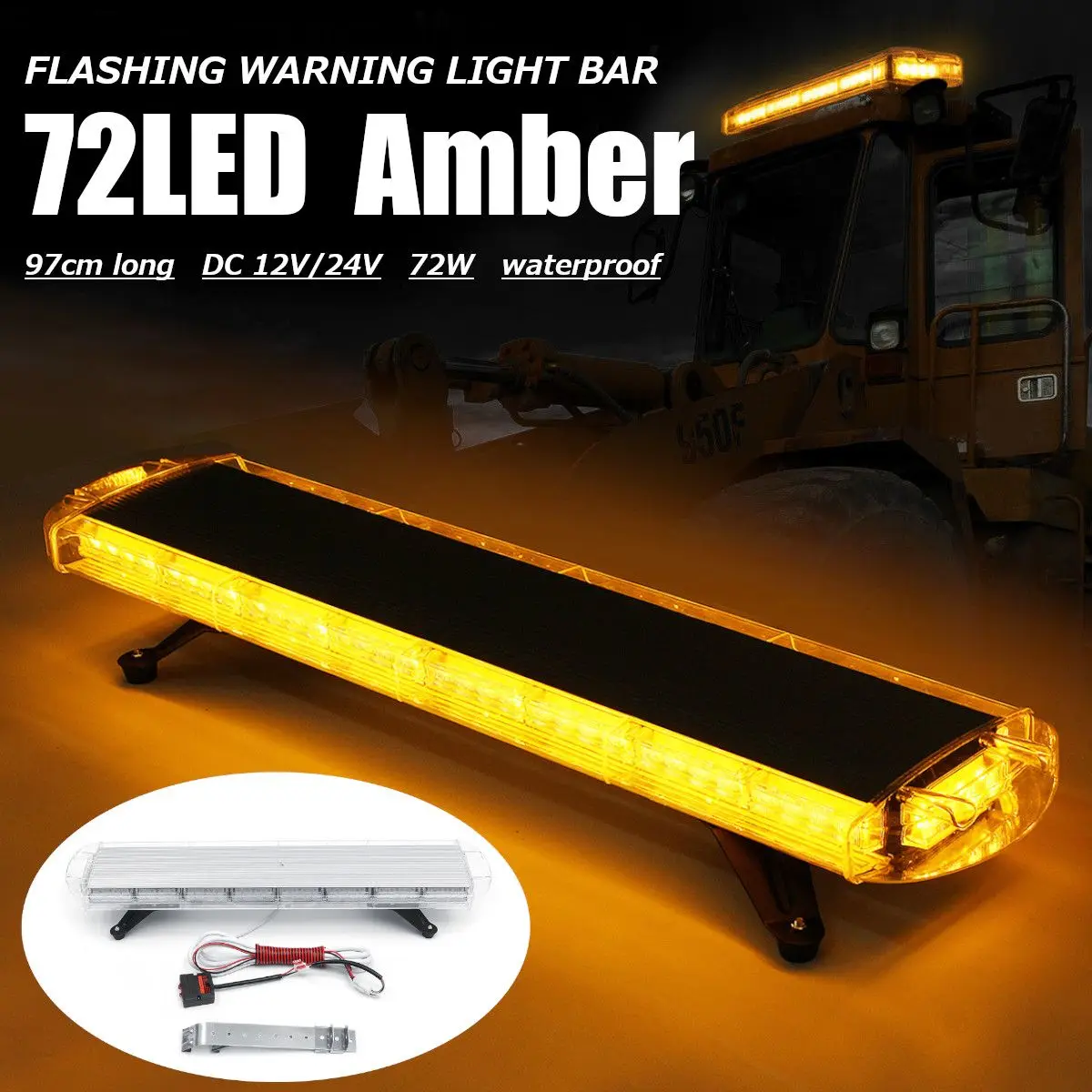 40 LED Luz de recuperación de techo coche Barra Luz Estroboscópica Intermitente Faro magnética de advertencia color ámbar