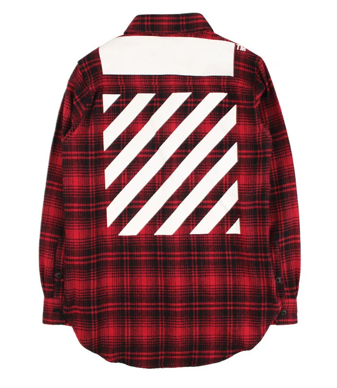 

2018 Autumn New Style Woolen Large Size Loose-Fit Europe And America Popular Brand Ow Red Stripes Shirt Shirt