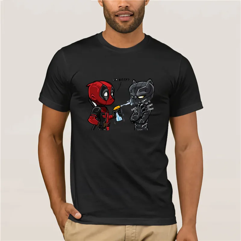 Men's Cool Short-Sleeve T-Shirt MARVEL DEADPOOL AND BLACK PANTHER BAD KITTY SHIRTS Sports man's T-shirt | Мужская одежда
