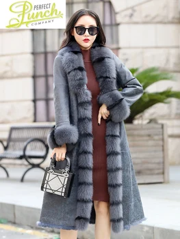 GĂźnstig Mantel NatĂźrliche Weibliche Kaninchen Echt Fox Pelz Kragen Winter Kleidung Frauen Lange Leder Jacke 2021 Abrigo Mujer AM19807 Pph1574