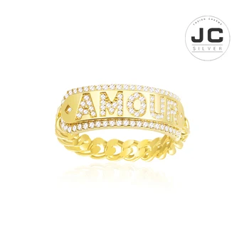 

APMMONO New Fashion Charms 925 Original Engraving,Yellow AMOUR Chain Ring For Women With Mono Logo Glamour Zircon Jewelry Gift