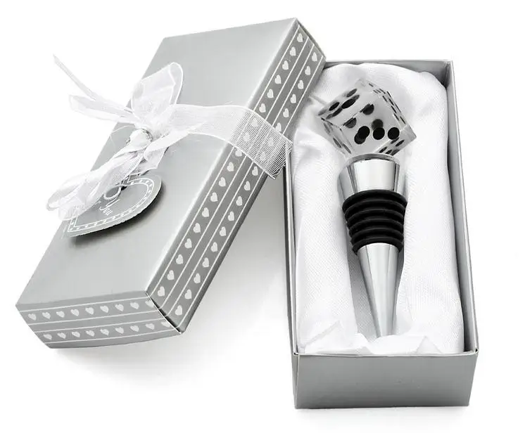 

100pcs Crystal dice Wine Bottle Stopper in gift box wedding party bridal shower favor guest gift present men SN2980