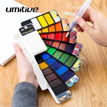 Umitive 18/25/33/42 Цвета Твердые акварельные краски в наборе с Краски кисти для путешествий складное палитра красок на водной основе для студент искусства