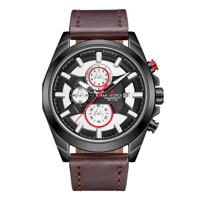 Brown silver red Топ ARMIFORCE мужские часы люксовый бренд военные спортивные часы мужские кожаные хронограф кварцевые аналоговые часы Relogio Masculino - Цвет: Brown silver red