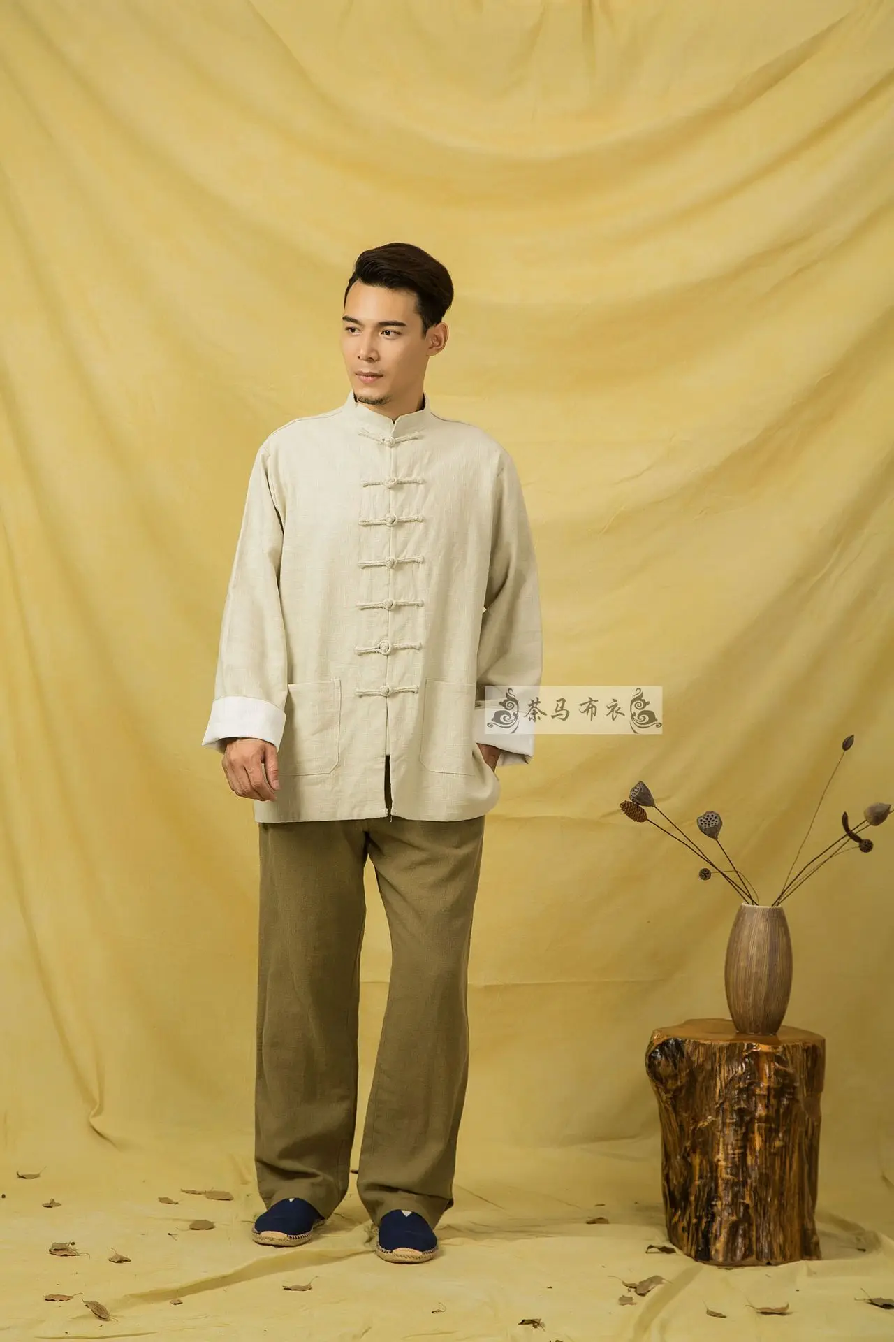 Осенние мужские льняные куртки Hanfu в китайском стиле, традиционные топы, костюм Tang, Свободная блуза с длинными рукавами, Восточная одежда Kung Fu Asia