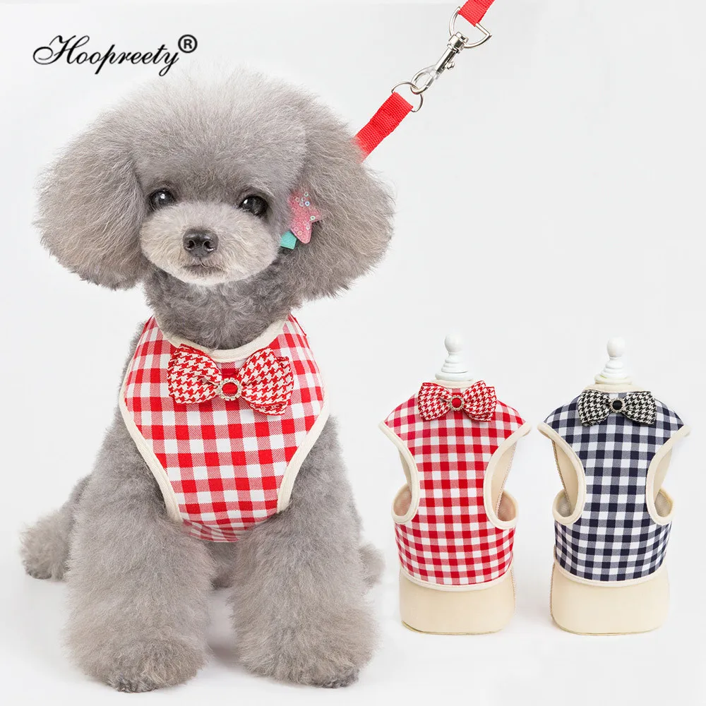 

Soft Mesh Dog Harness And Leash Set Ajustable Pet Dog Cat Vest Harness With Bowknot Plaid Chest Strap For Training Walking 10A