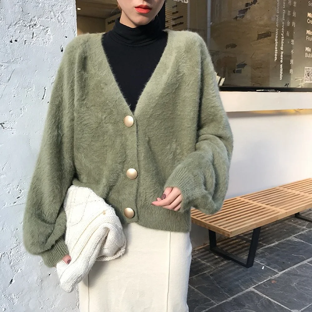 

Luxury Quality Knitted Sweater Women Cardigans Mohair Sweater Jacket Long Sleeve Metal Button Jumper Autumn Winter New Fashion