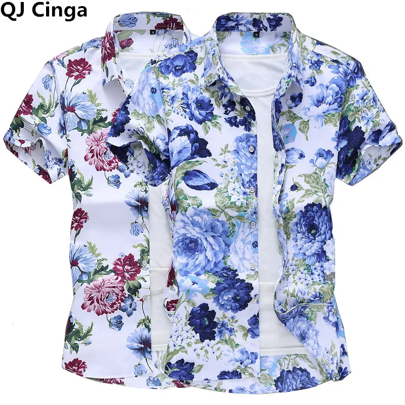 Men Cotton Casual Shirt Summer Print Short Sleeved Single Breasted Lapel S-5XL 6XL