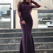 Вечернее платье Русалка фиолетовое платье на выпускной с длинным рукавом Кружева шифон Великолепные женские вечерние платья для vestido de festa robe de