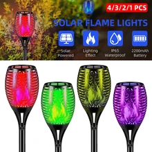 

1/2/3/4 Pcs Colorful Solar Powered Dancing Flame Torch Lights IP65 Waterproof Light Fence Outdoor Garden Sensing Solar Lights