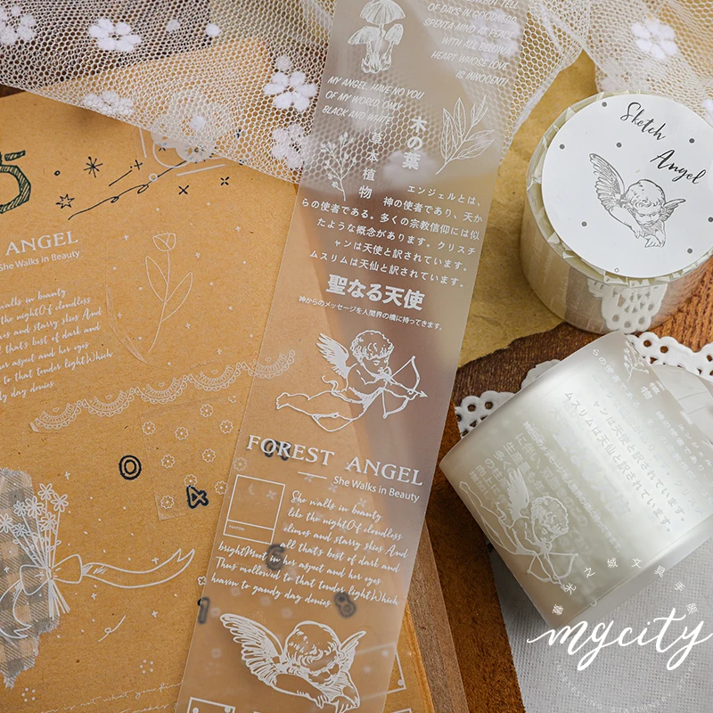 Vintage Plant illustrated Bullet Journal White PET Washi Tape Decorative Adhesive Tape DIY Scrapbooking Sticker Label Stationery