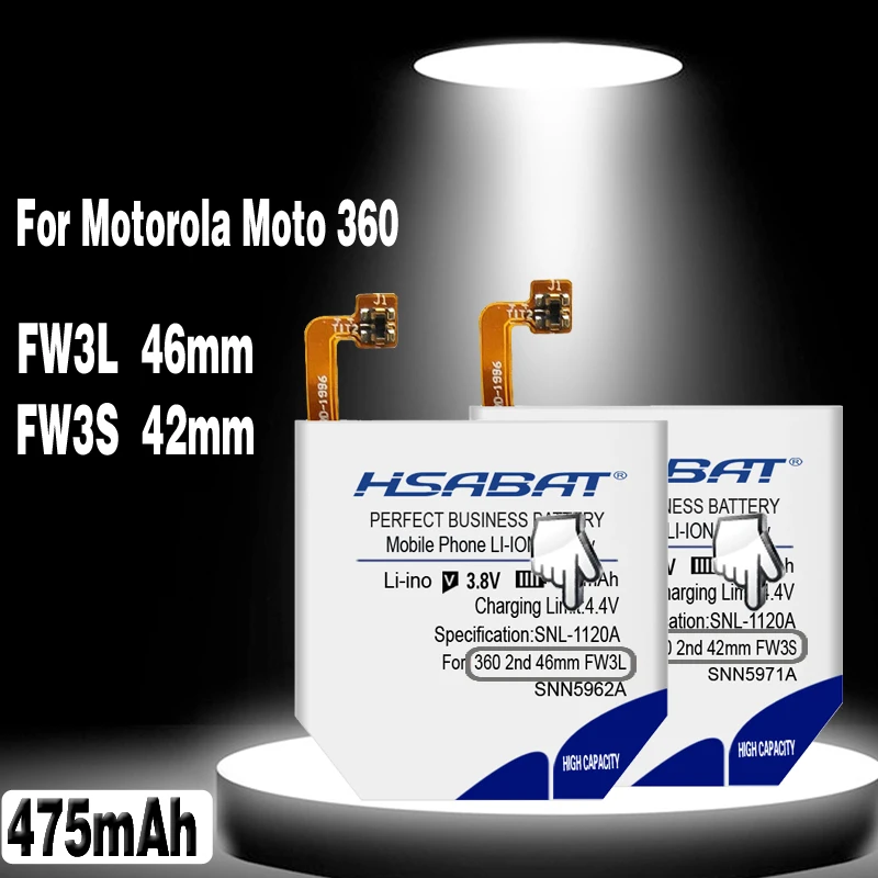 100% Оригинальный аккумулятор HSABAT 475 мАч для Motorola Moto 360 2 го поколения 2015 42 мм FW3S