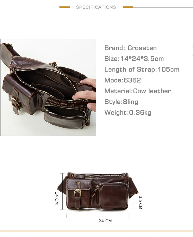 Crossten Genuine leather waist Pack men Retro coin purse belt bag Bum fanny pack Pouch Bag for large screen smartphone