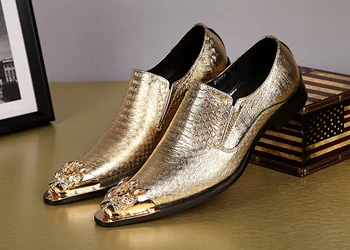 

Golden Silver Metal Pointed Toe Men Shoes Wedding Photo Studio Dress Shoes British Trendy Career Work Stylist men's shoes 37-46