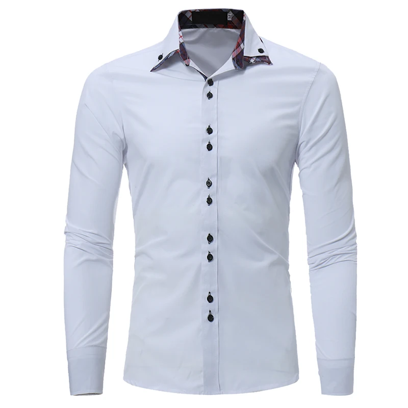 Мужская Повседневная рубашка Slim Fit Мужская Повседневная рубашка на пуговицах с длинным рукавом официальные сорочки мужская одежда - Цвет: Белый