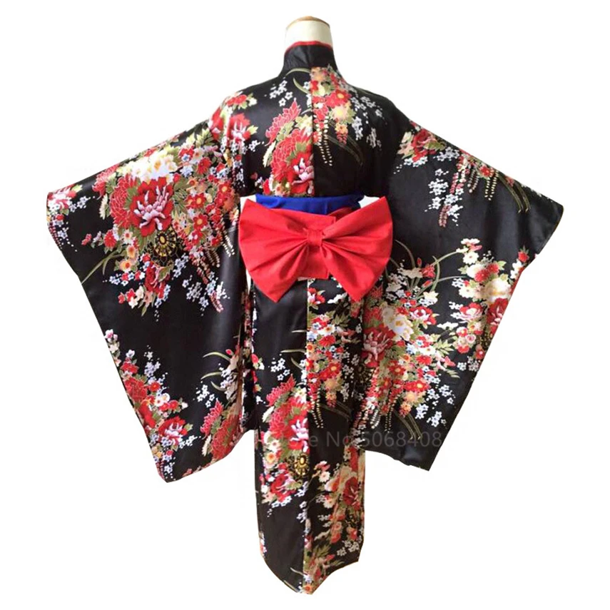 Japanese Traditional Kimono Dress Anime Hell Girl Cosplay Costume Obi Haori Vintage Floral Robe Stage Fancy Wear Halloween Dark