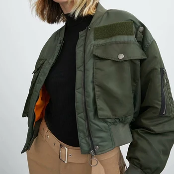 

New Army Green Jacket Coat for Women Trendy Round-Collar Long Sleeve Pockets Zipper Casual Fashion Winter Jacket Coat Wholesale