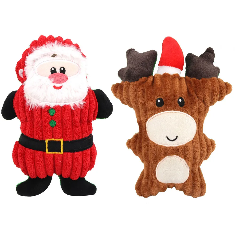 2pcs Рождественские игрушки собаки Санта Клаус Олень жевательные игрушки для щенков милые кусающие веревки звуковые игрушки для домашних животных собаки плюшевые игрушки - Цвет: 2pcs