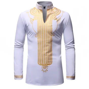 

White African Dashiki Print Dress Shirt Men 2020 Brand Slim Fit African Clothes Hip Hop Streetwear Casual Shirts Camisas Hombre