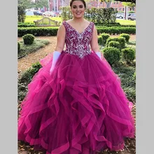 Расшитое бисером бальное платье Бальные платья с v-образным вырезом и оборками из органзы Выпускные платья со шнуровкой сзади для подростков формальная одежда платье для выпускного вечера