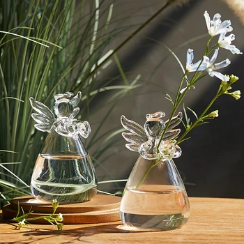 

Transparent Cute Glass Angel Shape Flower Plant Hanging Vase Home Office Wedding Decor Flower Arrangement Hydroponic Container