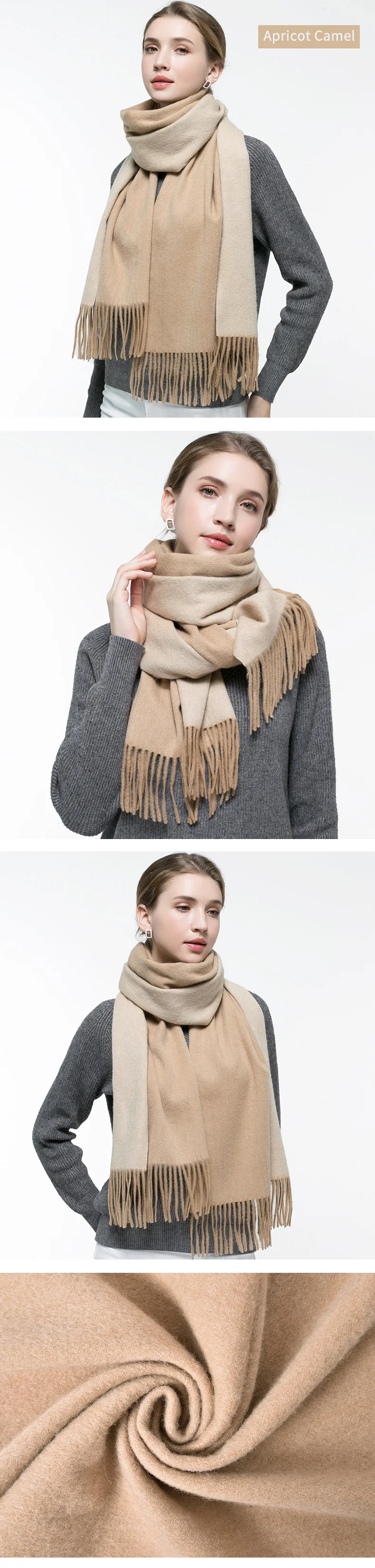 Зимний женский шарф из шерсти, бренд, одноцветные шарфы с кисточками, теплый шарф из пашмины, двухсторонняя кашемировая шаль для женщин