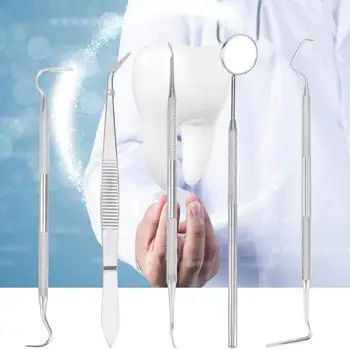 

4/5pcs Hand Dentist Tool Kit for Dentist Stainless Steel Dental Tartar Calculus Plaque Remover Tooth Scraper Mirror Scaler Set