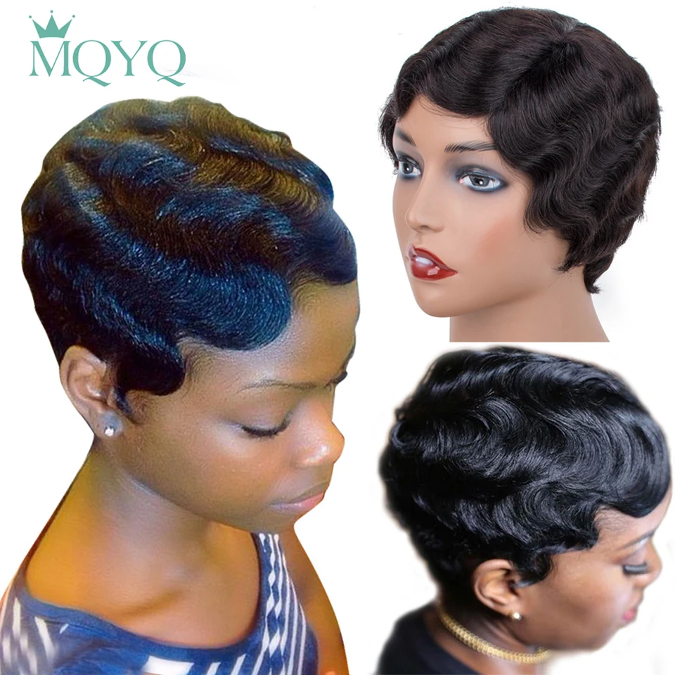 Mqyq Short Finger Wave Wigs Short Ocean Wave Bob Wigs For Woman