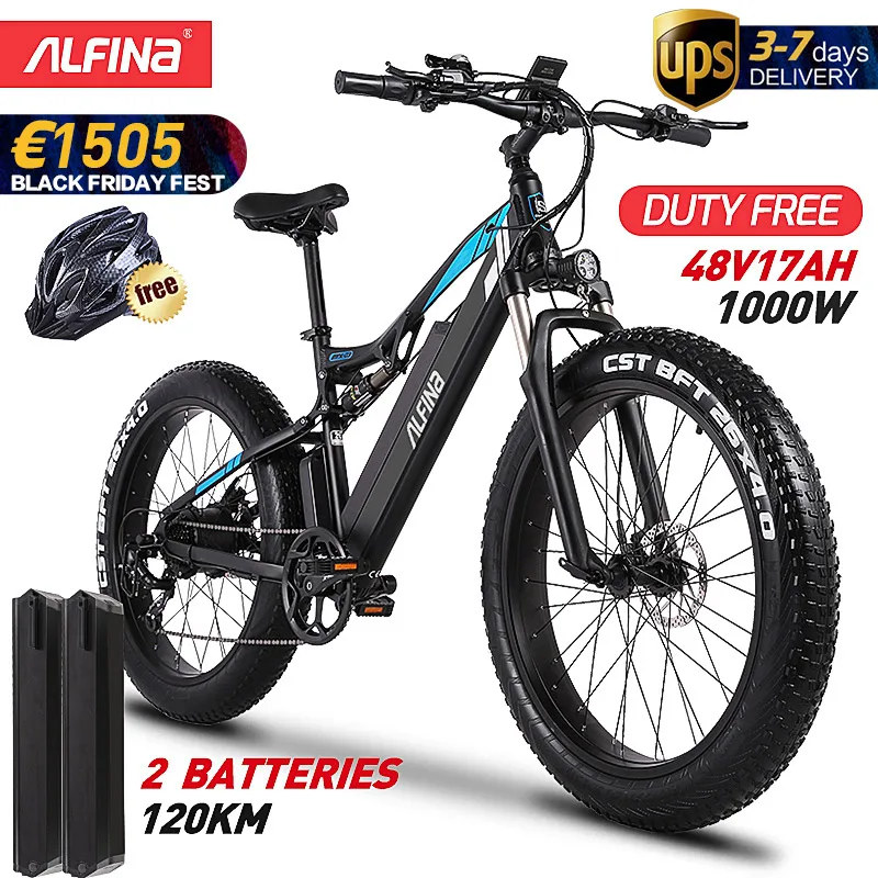 (EU Stock)ALFINA FX-03plus 1000W 80KM Электрический горный велосипед 48V 17Ah SnowBike 26-дюймовые шины