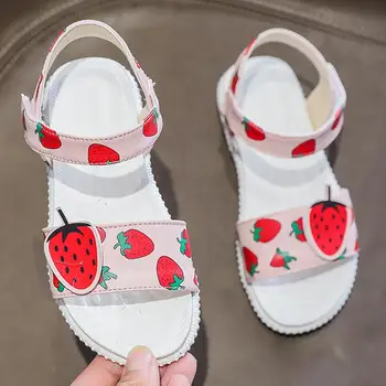 

Sweet Strawberry Soft Leather Sandals for Girls Summer Soft Soled Summer Casual Sandals