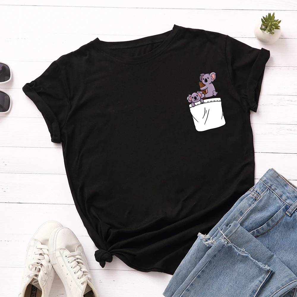 JFUNCY Plus Size S-5XL Women T-shirts Female Short Sleeve Tee Tops Pocket Print Woman Casual Tshirt 2020 Summer Cotton T Shirt