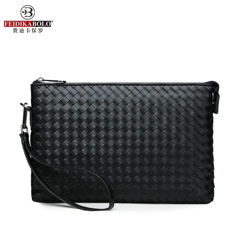 

Fashion Men 2018 New Style Handbag Clutch Bag Men's Casual Cowhide Envelope Bag Weaving Hand Men's Bag