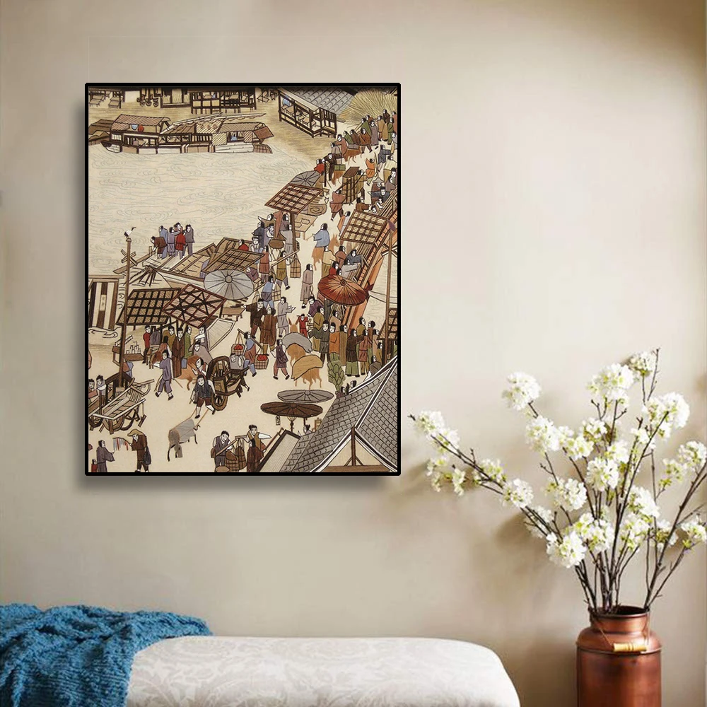 Chinese Wind and Qingming River Map Canvas Painting Wall Art Nordic Posters Prints Pictures for Living Room Decoration | Дом и сад