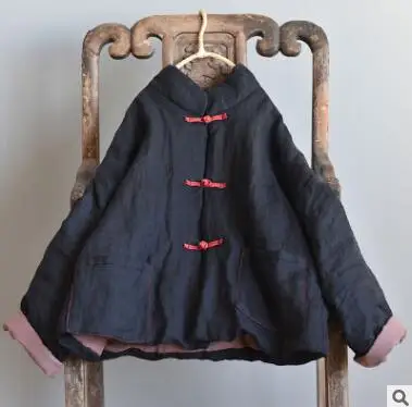 Черный Женские парки, зима, однотонные, оригинальные, хлопковые, льняные, с хлопковой подкладкой, однобортные, толстые парки, женские теплые пальто - Цвет: Черный