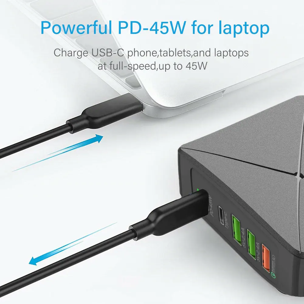 75W USB Charger X8 Wireless Charger Type C 45W PD Charger For iPhone MacBook Huawei Xiaomi Phone Tablet Laptop Travel Adpter