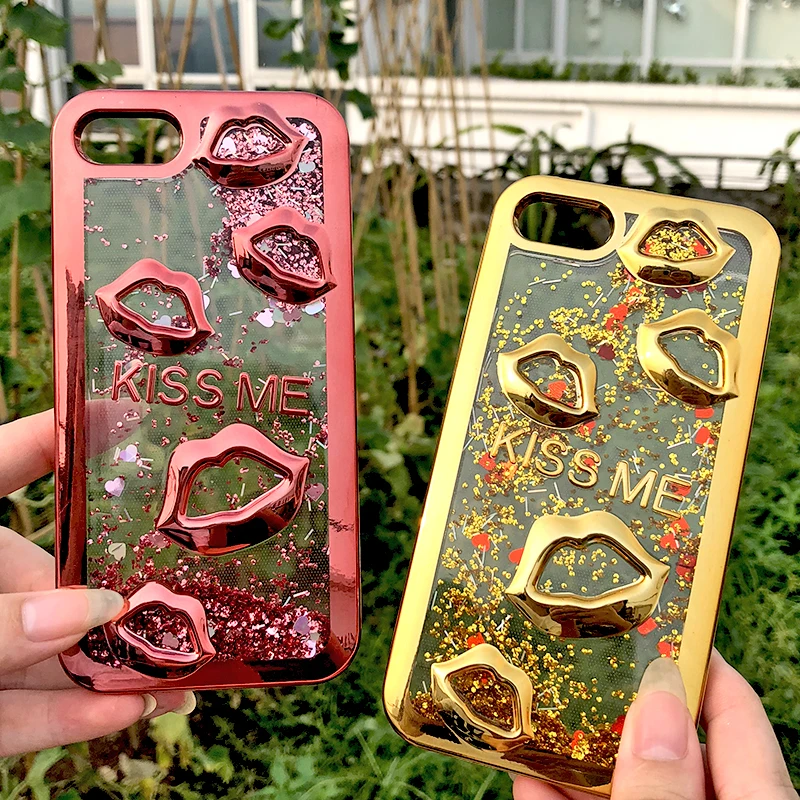 10 шт. для iphone XS max гальванический губы динамичный, жидкий песок чехол для телефона чехол для iphone 7 Plus для iphone 8 задние чехлы