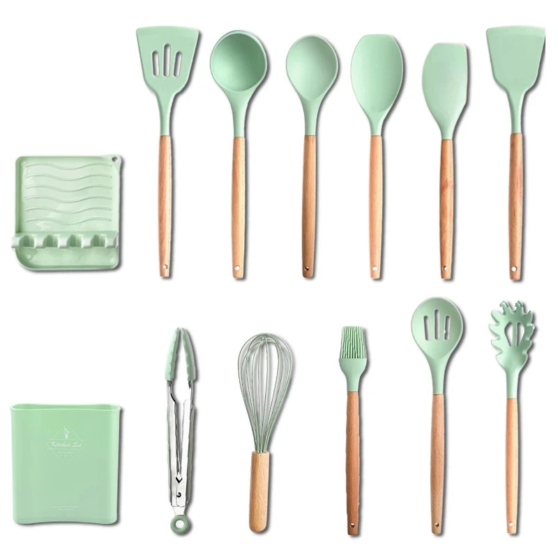 Dropship 11pcs Wooden Handle Silicone Kitchen Utensils Set Storage Bucket  Non-stick Shovel Spoon Cooking Kitchen Utensils 11 Pieces Set Silicone  Shovel Spoon to Sell Online at a Lower Price