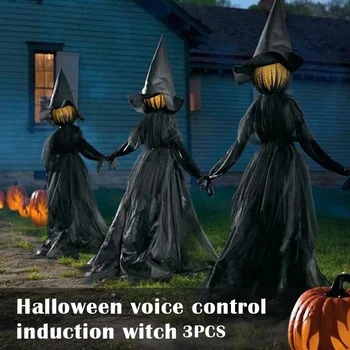 

3 PCS/set Lighted Halloween Witch Decoration Set Sound Voice Control Glow and Sound Haunted House Party Props HB88