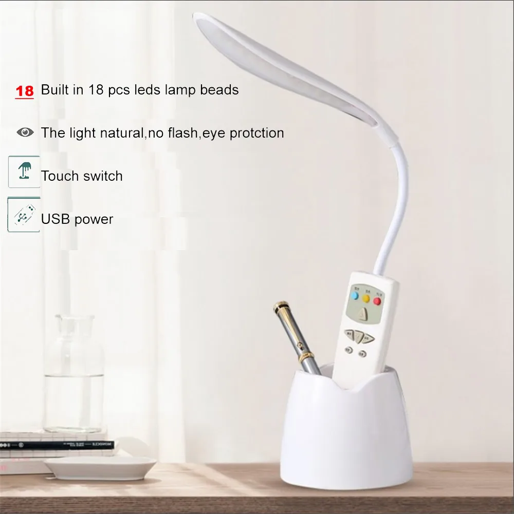 

Flexible 18 LED Desks Table Lamp Adjustable intensity Reading Light Touch Switch Desk Lamps 3 Modes Desk Lamps pen holder touch