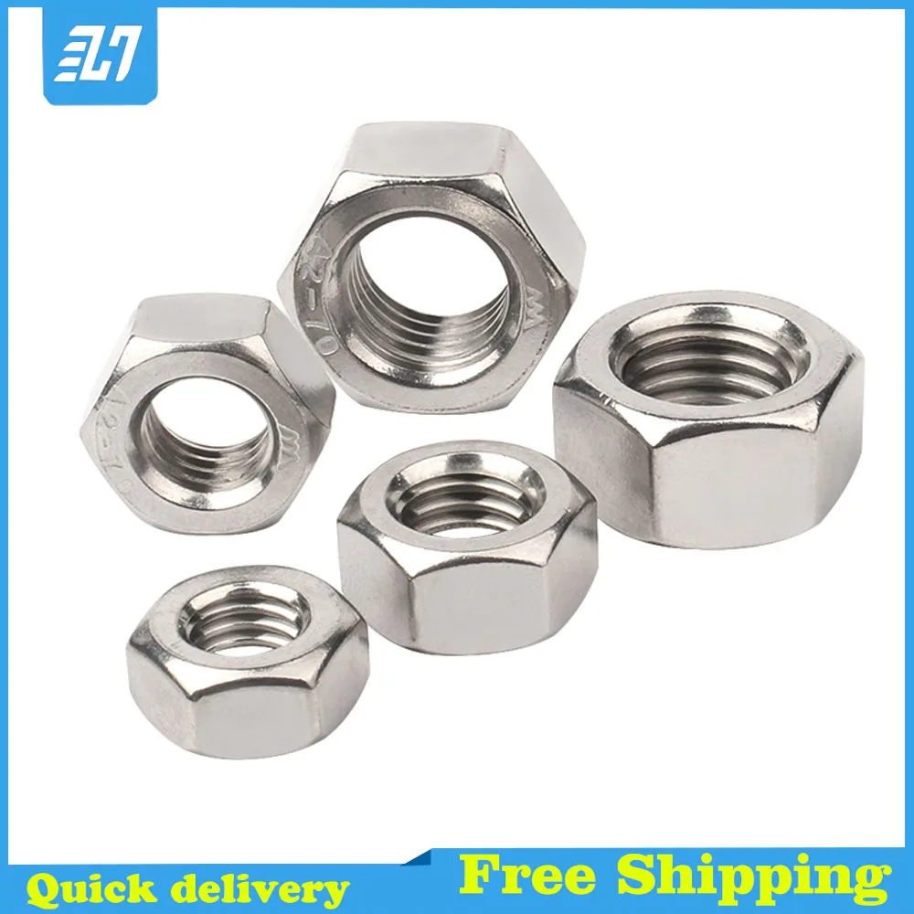 Hex Nut  Hexagon 304 Stainless Steel M1 M1.2 M1.4 M1.6 M2 M2.5 M3 M3.5 M4 M5 M6 M8 M10 M12 M14 M16 M18 M20 M22 M24 M27 M30 M33