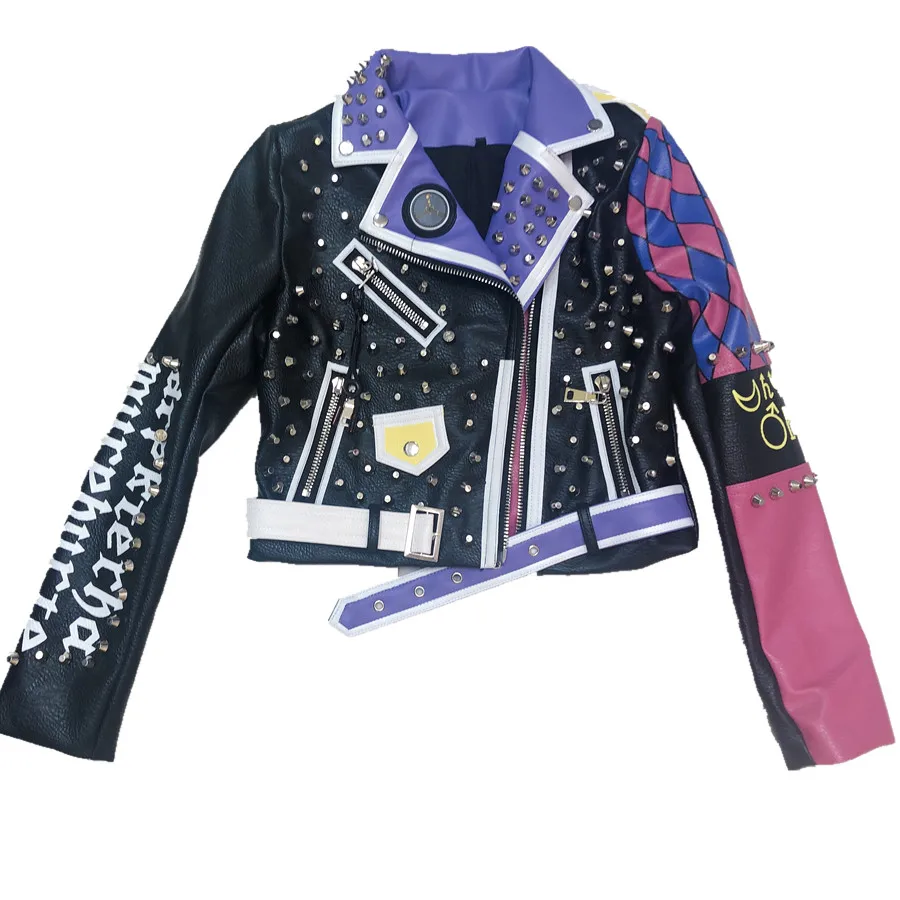 Женская куртка из искусственной кожи фиолетового розового цвета весенняя с