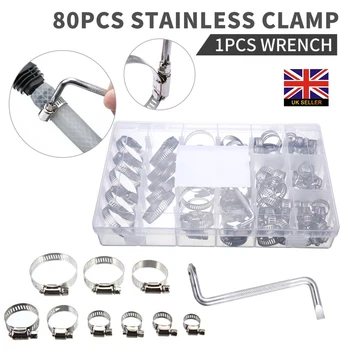 

New Arrival 80pcs Stainless Steel Adjustable Drive Hose Clamp Fuel Line Worm Size Clip Hoop Hose Clamp