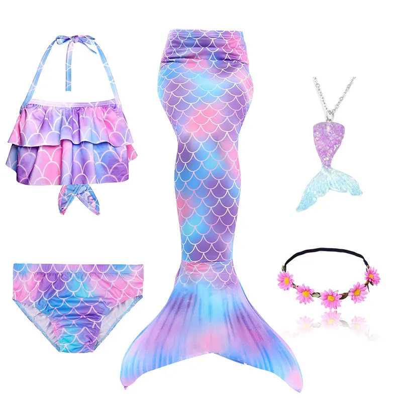 Детский женский купальный костюм русалки, костюм для плавания с хвостом и моноластами или без моноласт