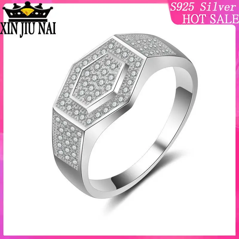 

Simulated Diamond Ring Men's Ring with Diamond Embossed Micro Diamond New Men's Wide Edition Polygonal 3A Zircon